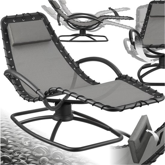 Tectake - Liege Toulon - Ergonomisch - mit Schaukelfunktion - Verstellbar - mit Kopfkissen und bequemen Armlehnen - 120kg belastbar - Grau