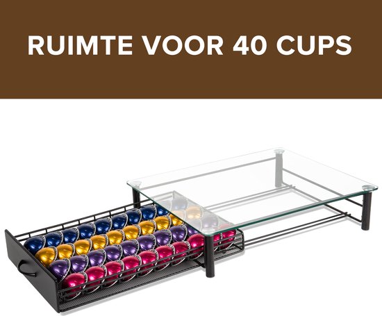 Nimma Dolce Gusto Kapselhalter - für 40 Kapseln - mit Schublade - Kaffeetassenhalterung - Glas - Schwarz