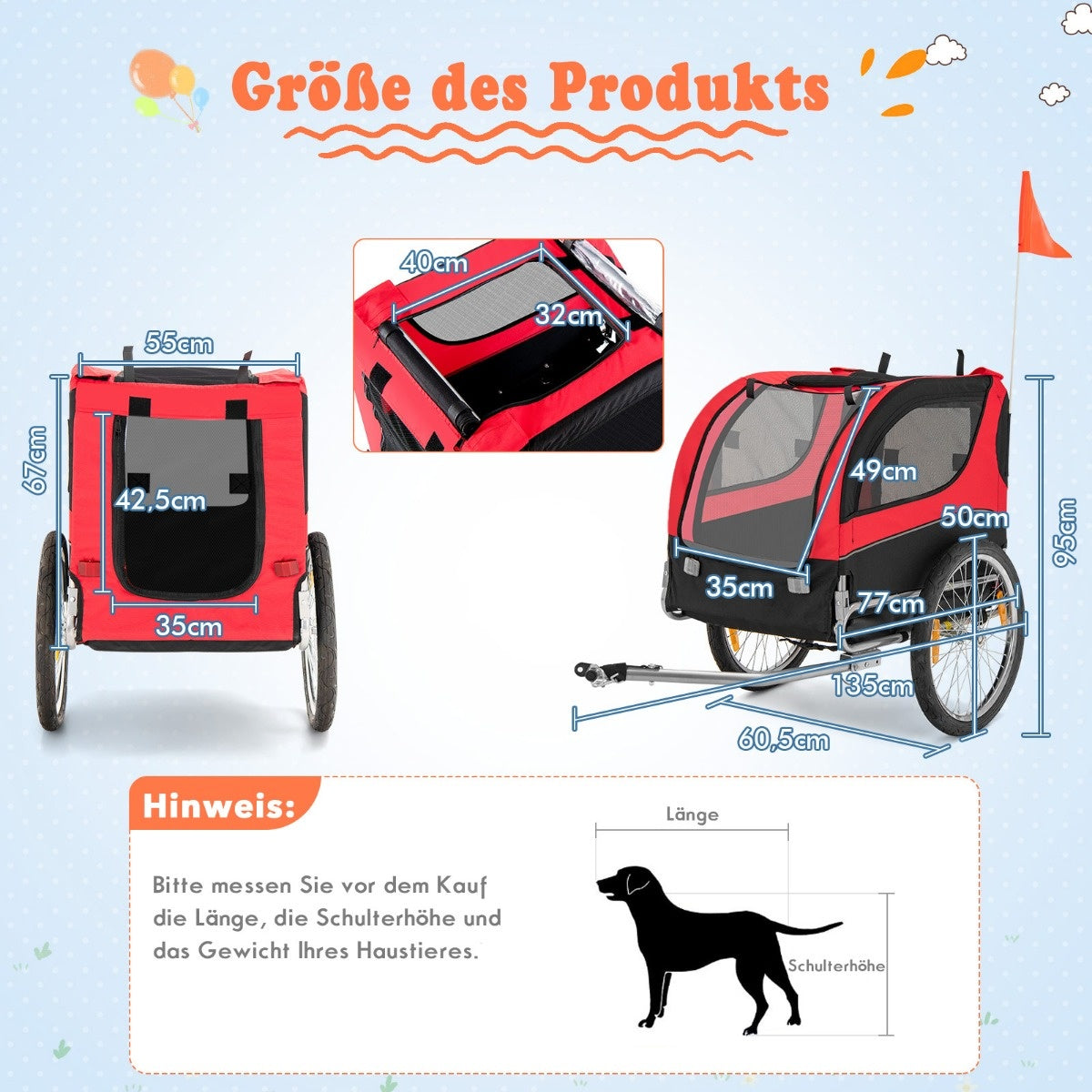 Coast Dog Trailers für Fahrräder PET-Anhänger für Fahrrad 40 kg belastbar rot rot
