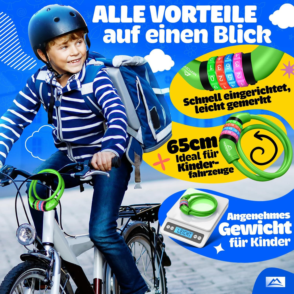 NEXTCOVER® Kinderfahrradschloss - 4-stelliger Code - Scooterschloss Extra robust & sicher - Grün