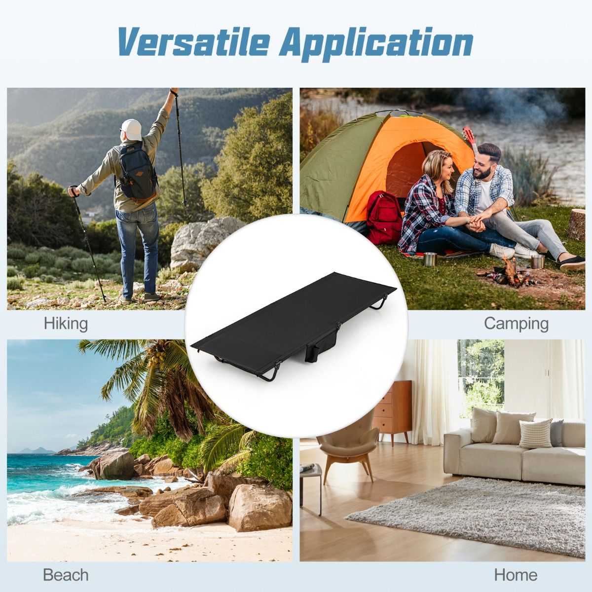 Coast Campingbett – ultraleichtes Feldbett – zusammenklappbar mit Seitentasche – schwarz