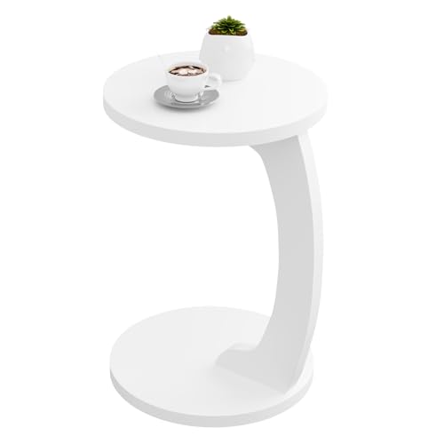 Woltu Beistelltisch C-Form - Runder Couchtisch - Skandinavisches Design - MDF Weiß - 38 x 55 cm