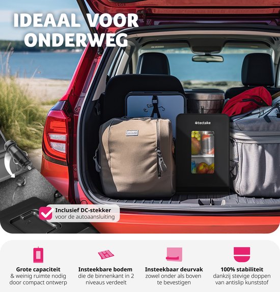 tectake Mini Car Cooler - Tragbare Minibar 14L - 2-in-1 Funktion: Kühlen und Heizen - Ideale elektrische Kühlbox für Getränke, Medikamente oder Make-up - Für zu Hause oder unterwegs - ECO-Modus