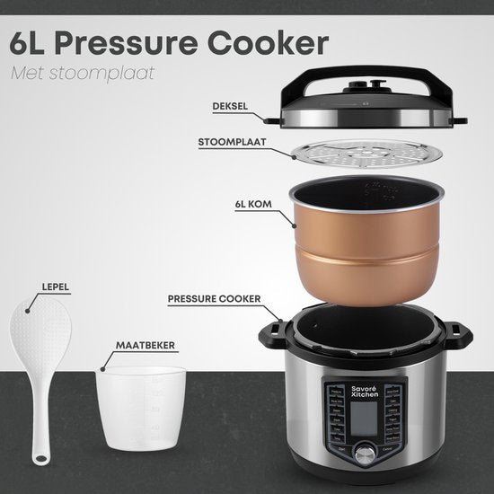 Savoré Kitchen Schnellkochtopf - 6L - PFAS frei - Reiskocher, Slow Cooker, Dampfgarer & Sous-Vide - Multikocher