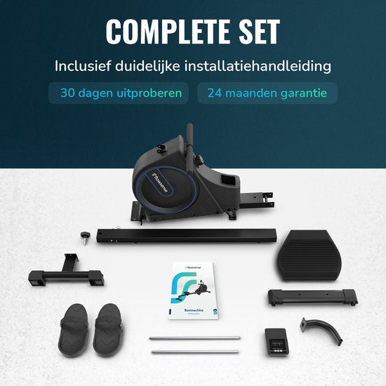 Flowsense Rudergerät - Zusammenklappbares Rudergerät - Geräuschlos - Magnetisches Rudergerät Fitness - Rudertrainer - 16 Widerstandsstufen - LCD Monitor