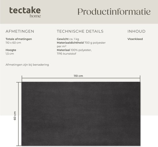 tectake® Kurzflorteppich - 60 x 110 cm - Anthrazit - Teppich für Wohnzimmer, Schlafzimmer, Esszimmer - Pflegeleicht und waschbar - Rutschfeste Unterlage - Allergikerfreundlich - Verschiedene Größen und Farben