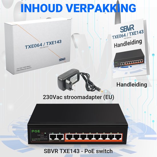 SBVR Netzwerk-Switch - 10 Ports - PoE-Switch - RJ45 Internet-Splitter - 1 Gbps
