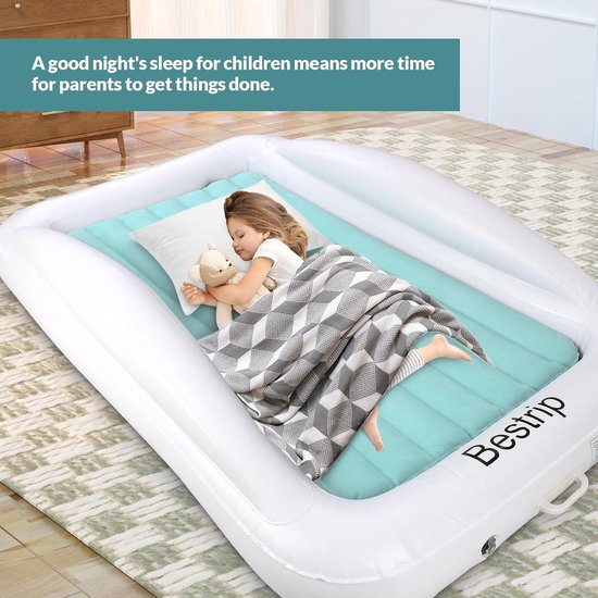 Bestrip Kinderluftbett - Mit elektrischer Pumpe und Fallsicherung - 2-in-1-Kinderreisebett 157 x 96 x 30 cm
