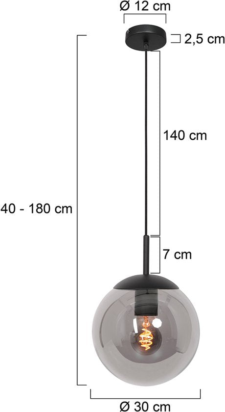 Steinhauer - Pendelleuchte - Bollique - schwarz - Glas Metall - Ø 30cm - E27 - 3498ZW