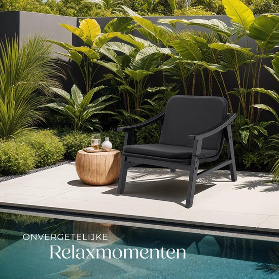 tectake - Garden Chair - Holzstuhl für Balkon oder Garten - Korbgeflecht-Sitzfläche - Outdoor-Sessel - Belastbarkeit bis 150kg - Stuhl für den Innen- und Außenbereich - inkl. Kissen - schwarz