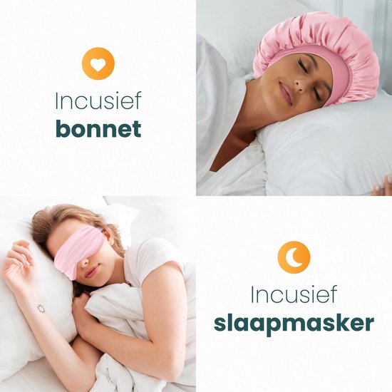 Satin-Kissenbezug-Set - Inkl. Mütze und Schlafmaske - 60x70 cm - Schlafmütze - Locken - Satin - Moerbij - Seide - Schönheit - Seide - Weich - Satin rosa - Soft & Silky