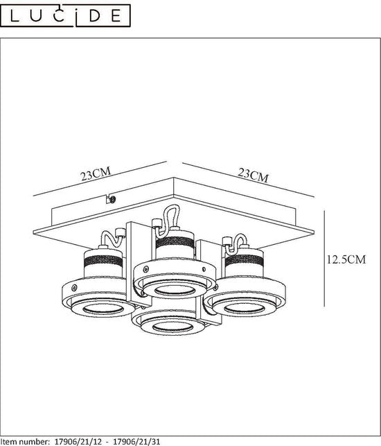 Lucide LANDA Deckenstrahler – LED, dimmbar in warme Farbtöne – GU10 – 4×5 W, 3000 K/2200 K – Mattchrom