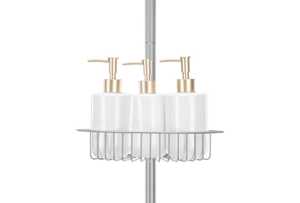 H&C Teleskopische Duschablage mit 4 Körben -21 x 21 x 152,5-268 cm - Grau