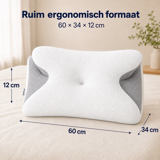 Ergonomisches Kopfkissen – 95 % Baumwolle - Kopfkissen bei Nackenbeschwerden – Schmetterlingskissen – Für Rücken-, Bauch- und Seitenschläfer – Memory-Schaum – Kissen aus Memory-Schaum – Schlafkissen – Kissen – Ergonomisches Kissen – Orthopädische Kissen –