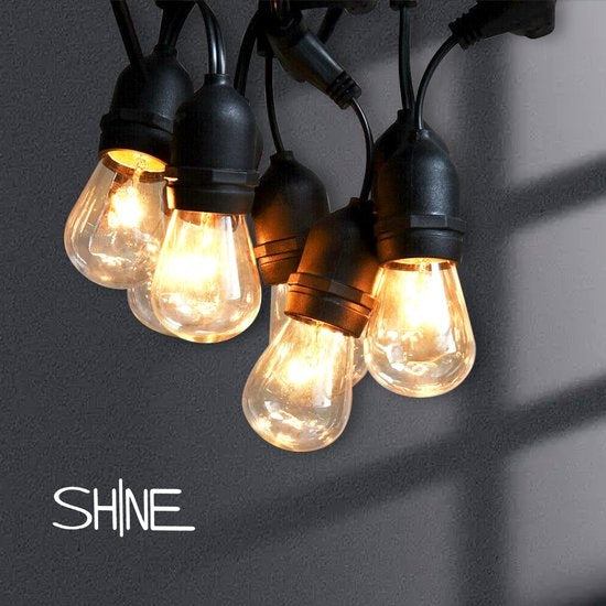 SHINE - Lichtsnoer buiten - Lichtslinger op Zonne-energie - Solar Led Prikkabel - Feestverlichting - Lampjes slinger - Tuinverlichting - Vintage Basic Sfeerverlichting - 12 Led Plug-In Lampen met Afstandsbediening - 8,5 Meter