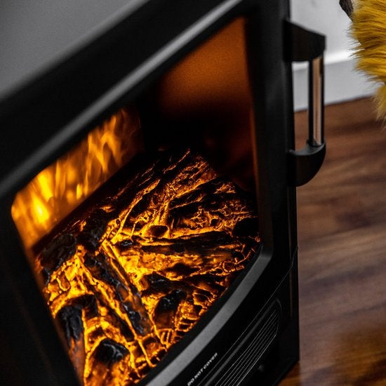 MOA Elektrischer Kamin - Atmosphärischer Kamin & Heizung - 2000W - Realistische Flammen - Platz für Dekoration Holz - Schwarz