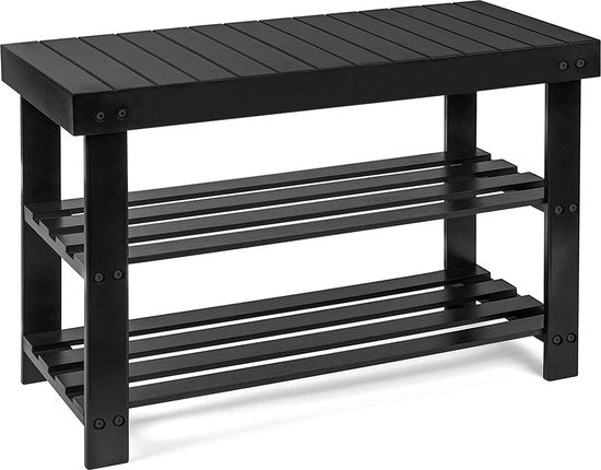 Bayt Schuhregal - Schuhschrank - Schuhbank - Holz - Schwarz - 28 x 45 x 70 cm