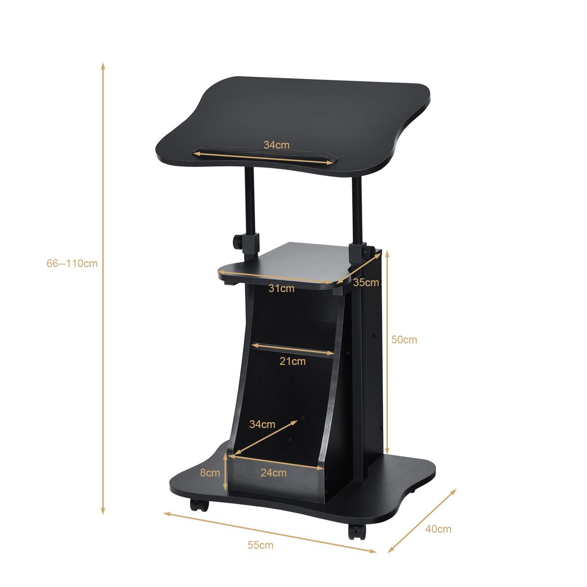 Coast Laptop-Trolley – höhenverstellbar – neigbare Arbeitsfläche – mit Stauraum – schwarz