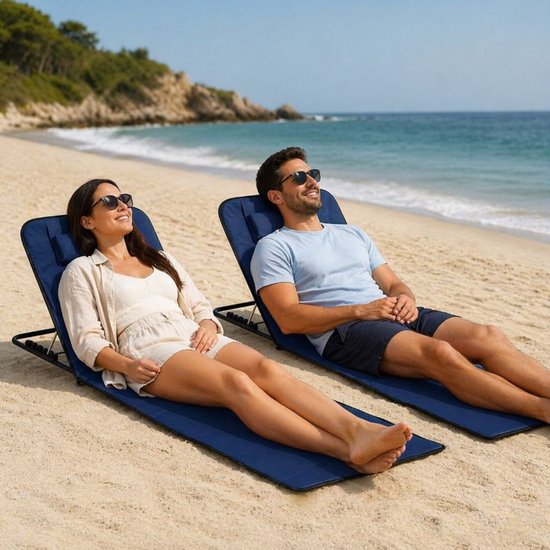 Ceruzo Strandmatten-Set 2 – Verstellbare Rückenlehne – Zusammenklappbar – Blau