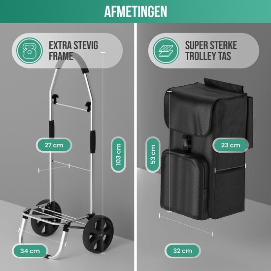 Avalo Einkaufstrolley - Mit Kühlfach - Zusammenklappbar - Herausnehmbare Einkaufstasche - Schwarz