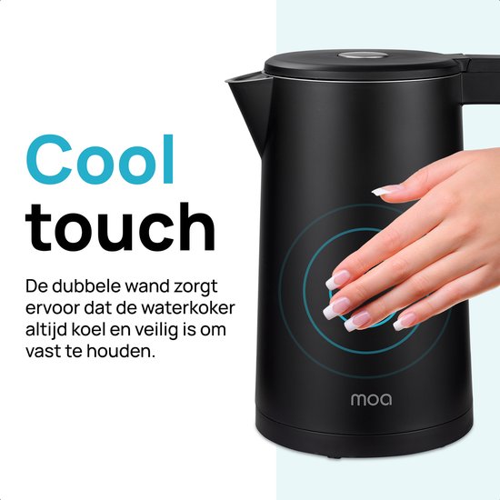 MOA Wasserkocher - Mit Temperaturkontrolle - 1,7 Liter - Doppelwandig - Warmhaltefunktion - Elektrisch - 2200W - Schwarz