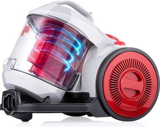 Dirt Devil Staubsauger ohne Beutel - V8221 - 800W - HEPA 12 Filter - Reichweite von 7.5M - mit Kombibürste, Kierzuugmond und Möbelaufsatz - 4.3KG - Staubsammelbox 2.2L - Grau/Rot
