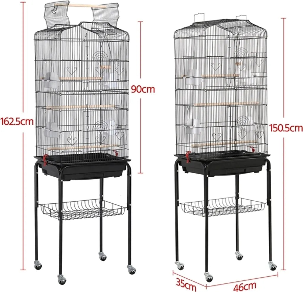 Yaheetech XXL Vogelkäfig mit Ständer und Spielbereich – Schwarz – 46 x 35 x 150,5 cm