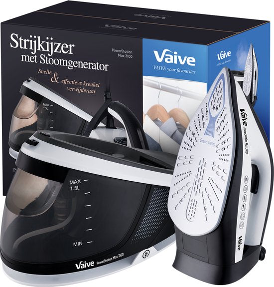 VAIVE - Dampf Bügeleisen - mit Dampfgenerator - 3100W - 1,5 L Wassertank - Schwarz/Weiß