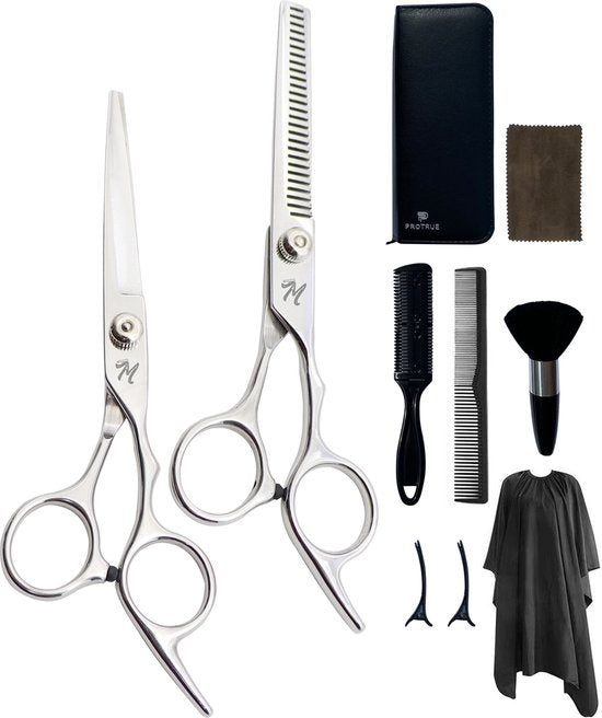 Komplettes Friseurset - 10-teilig - Friseurschere rechtshändig - Ausdünnungsschere Friseur - Haarschere - Coupe Schere - Haarscheren Set