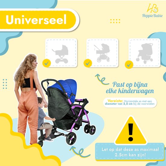 HeppieBabie Mitfahrbrett - Mit Sitz und Getränkehalter - Maße beachten! - Für Kinderwagen oder Buggy - Buggy Board