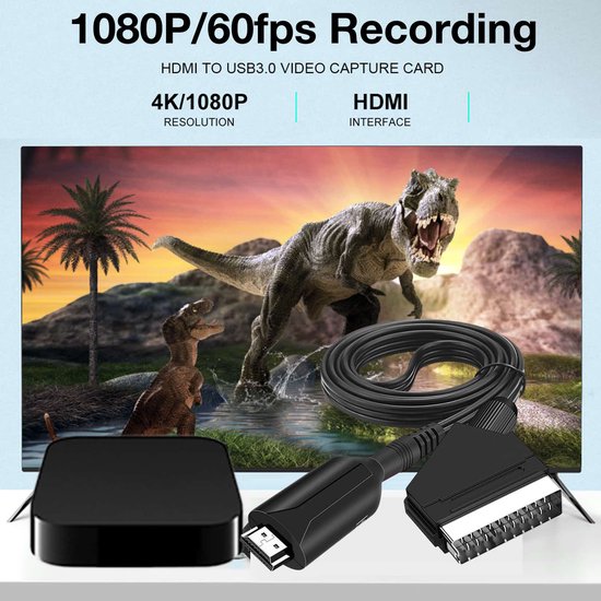 SCART-zu-HDMI-Adapter – 1080p/720p All-in-One-SCART-zu-HDMI-Audio-Video-Adapter - Im Lieferumfang enthalten: HDMI-Kabel, SCART-Eingangskabel und HDMI-Ausgang – Kompatibel mit HD-Fernsehern, Set-Top-Boxen, VHS-Geräten, Xbox, PS3, Sky, DVD und Blu-ray