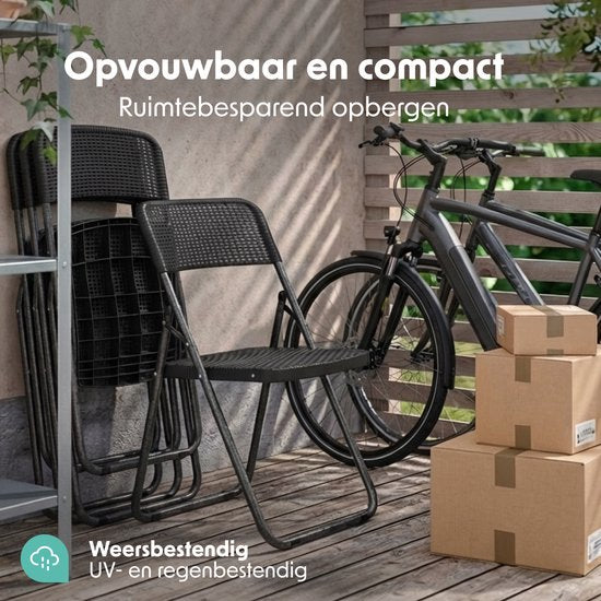 LifeGoods Klappstühle 4er Set - Gartenstühle zusammenklappbar - Schwarzer Rattan Look - Klappstühle - 200kg Tragkraft