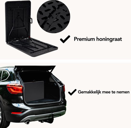 Infinity Goods Zusammenklappbarer Tisch - Klapptisch - 180 x 70 x 74 cm - Campingtisch - Gartentisch - Tragbar - Schwarz