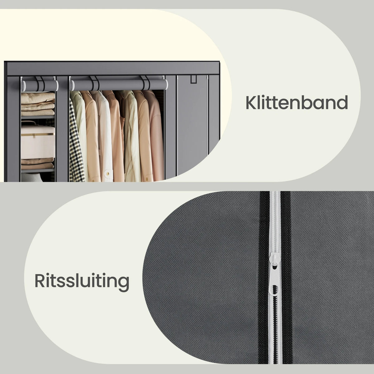 Joyfurnos Faltbarer Stoffkleiderschrank – Metallgestell – Grau