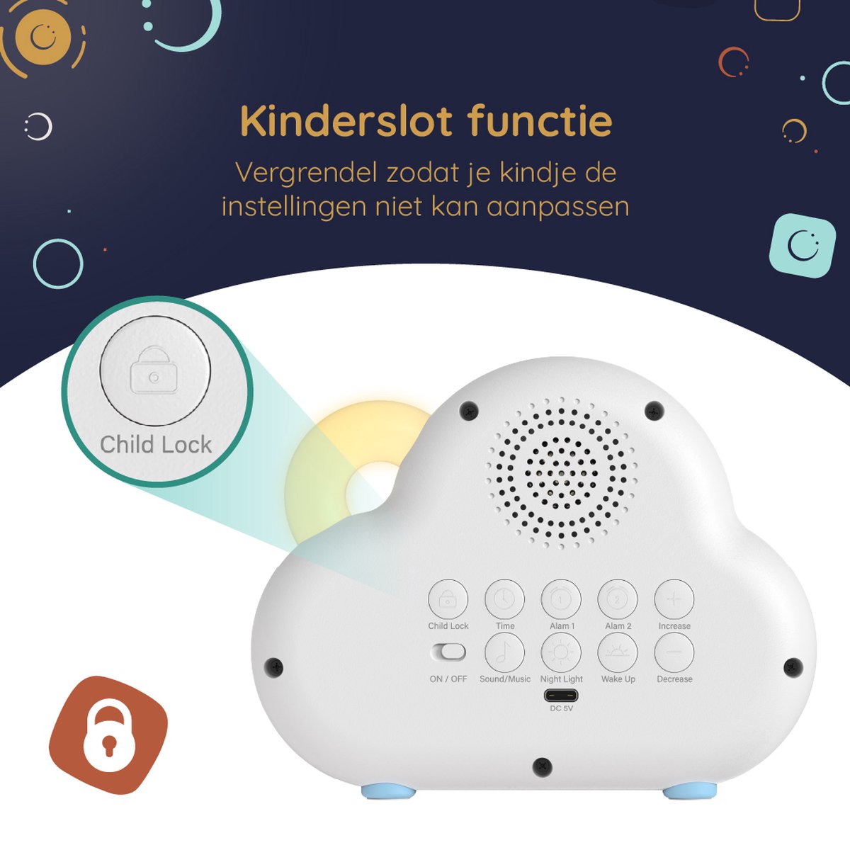 Numsy - Lou Sleep Trainer Kids - Kinderwecker mit Nachtlicht - LED - 16 x 11 x 4 cm - 5W - Cloud