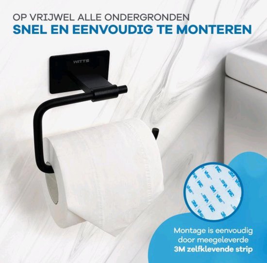 WITTS Toilettenpapierhalter - Selbstklebend / Kein Bohren - Toilettenpapierhalter - Schwarz