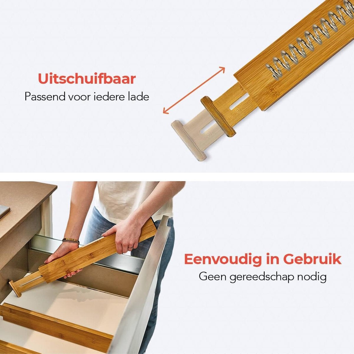KitchenBrothers Schubladenteiler - Schubladenorganisator - Ausziehbar - Verstellbar - 4 Stück - Bambus