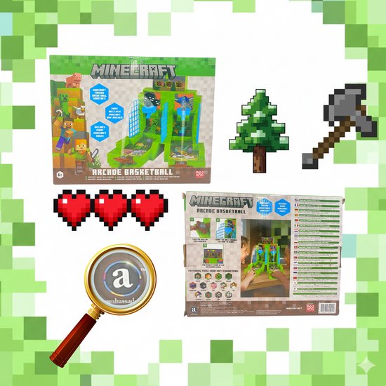 A Ambassador® Minecraft Basketball - Mini-Basketballspiel - Arcade - Elektronisch - 2 Spieler - Begleiter - Maschine - Das große Weihnachtsmannbuch 2025