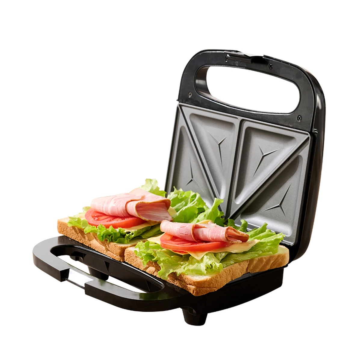 Ochama Sandwichmaker 750 W – Doppelte Grillplatten – Knusprige Toasts – Antihaftbeschichtung – Schwarz