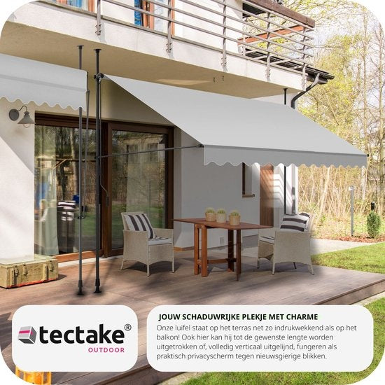 tectake - Klemmmarkise - Sonnenschirm - Markise - Verstellbar - Klemmmarkise - Sonnenschirm Balkon - 350 x 180 cm - hellgrau - Markise - 404967