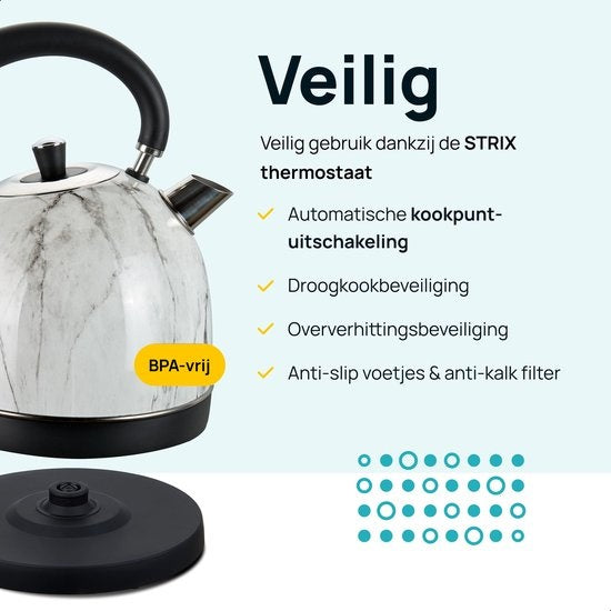 MOA Retro-Wasserkocher Weißer Marmor 1,8 Liter - Elektrisch - Limitierte Auflage - EK3TM