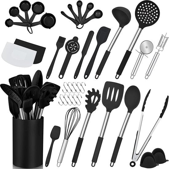 Strex Küchenutensilien-Set mit Halter 43-teilig - Hitzebeständig / BPA-frei / Silikon - Küchenutensilien