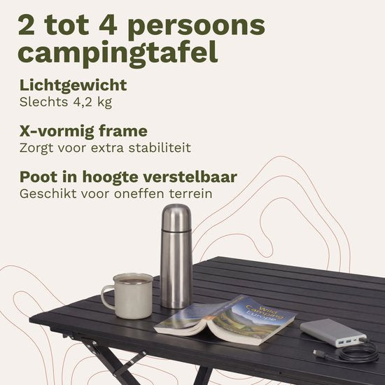 TRVLMORE Campingtisch - 80x58x71 cm - Leichtgewicht mit Aluminiumrahmen - Klapptisch verstellbar - Campingtisch - Klapptisch - Schwarz