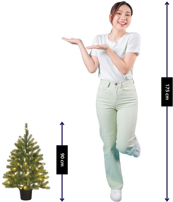 Black Box Trees Nagoya Kunstweihnachtsbaum mit Beleuchtung – Kunstbaum H 90 x T 42 cm – Kunstweihnachtsbaum im Kunststofftopf – Weihnachtsdekoration für den Innenbereich – mit Batterie und Timer – 175 Zweige – Grün