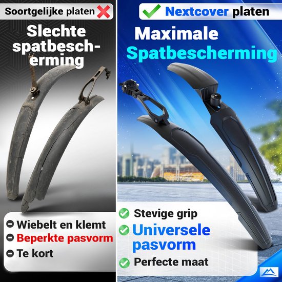 Nextcover Schutzblechset Mountainbike vorne & hinten - Abnehmbares MTB Schutzblech Werkzeug - Passend für 24-29 Zoll Fahrräder - Vorderrad & Hinterrad - Vorderradschutzblech & Hinterradschutzblech