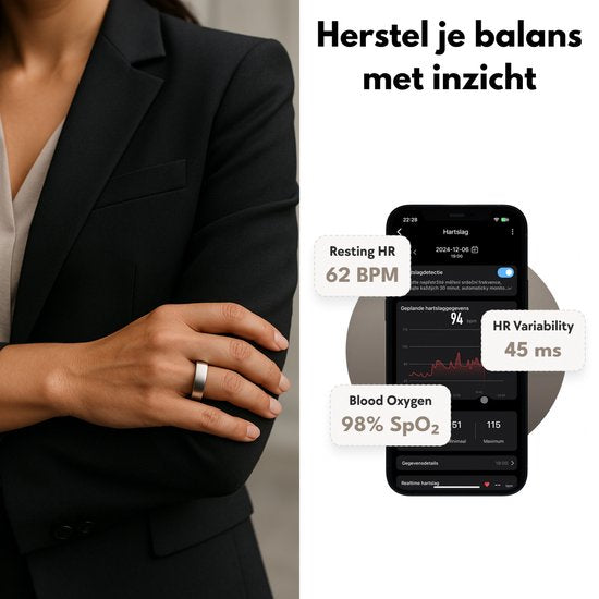 Focus® - S1 Smart Ring - Größe 13 - Herzfrequenzmesser - Schlafüberwachung - IP68 Wasserdicht - Inklusive Ladeetui - Edelstahl - Gold