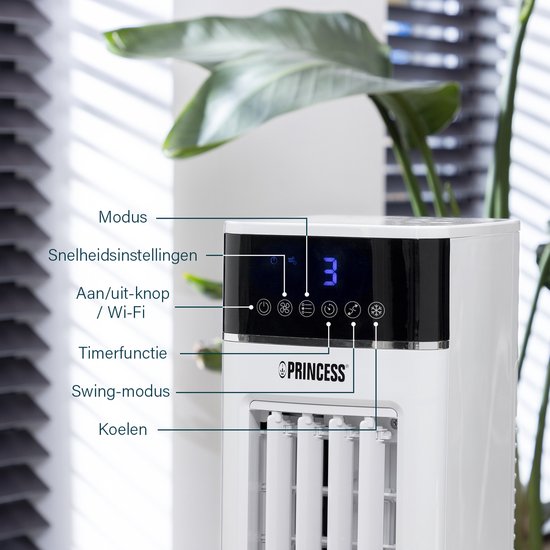 Princess Smart-Luftkühler mit App und Fernbedienung – Luftkühler ohne Schlauch – 3,5 l Wassertank – Oszillierender Ventilator mit Kühlfunktion – Mobiler Luftkühler für Schlafzimmer, Wohnzimmer, Büro – Weiß – Energieeffizient – Timer – 358640