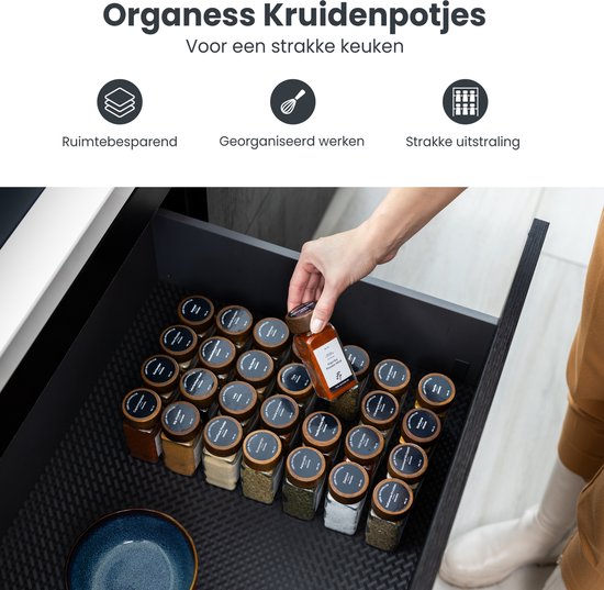 Organess Gewürzdosen – 28-teilig – Glas – Akazie – 120 ml