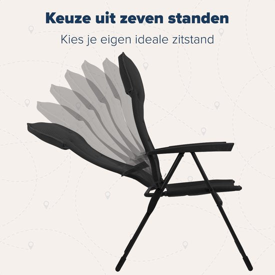 TRVLMORE Campingstuhl - 7 Positionen - Komfortabler Campingstuhl - 120 kg Belastbarkeit - Liegeposition - Klappstuhl - Klappstuhl - Schwarz
