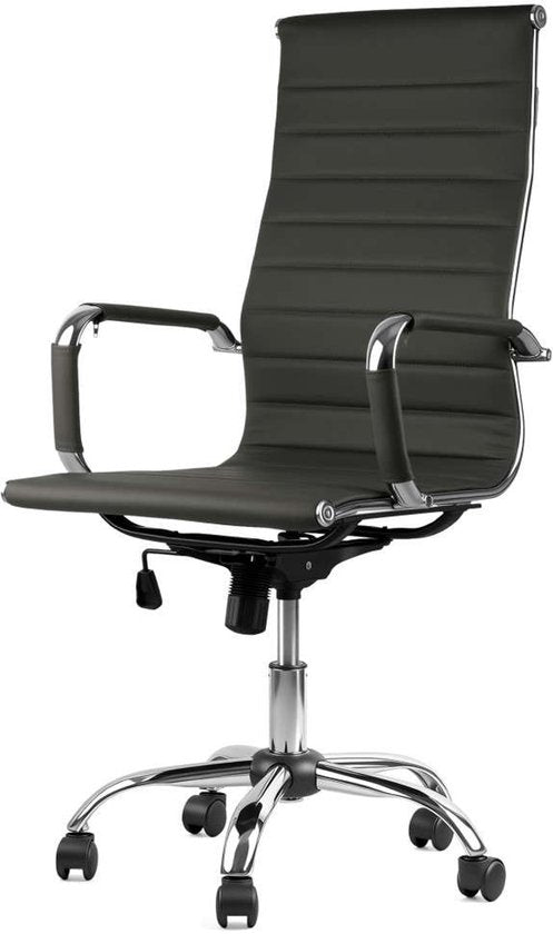 Feel Furniture – Luxuriöser Bürostuhl – Hohe Rückenlehne – Dunkelgrau mit silbernem Gestell